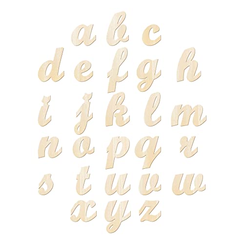 3.7 to 6 Inch 102 Pieces Wood Letters Cursive Lowercase Unfinished Thin Wooden Alpabets a-z for Crafts Cregugua