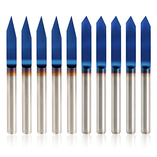 V Groove Router Bits 1/8" Shank CNC Wood Carving Bits 10pcs 30°& 60°Engraving Bits Nano Blue Coat Solid Carbide CNC Router Bits for 2D&3D Sculpture YOKISHUN