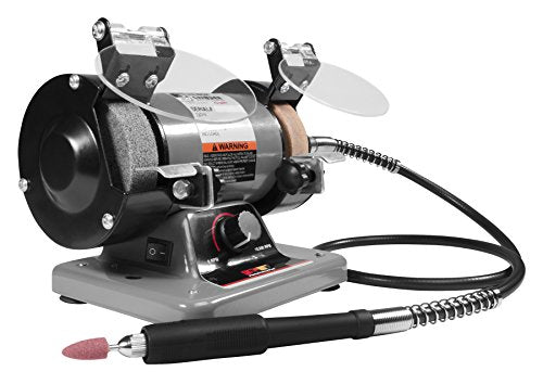 Performance Tool W50003 3-inch Portable Mini Bench Grinder and Polisher with Flexible Shaft and Accessories, 120W, 0-10000 RPM Performance Tool