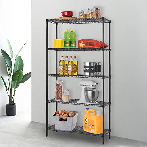 14" D×36" W×72" H Wire Shelving Unit Commercial Metal Shelf with 5 Tier Adjustable Layer Rack Strong Steel for Restaurant Garage Pantry Kitchen FDW