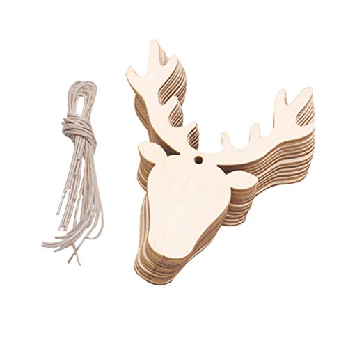 Amosfun 20PCS Wooden Deer Head Christmas Ornaments Pendant Hanging Wooden Pendant Decoration Wooden DIY Craft Christmas Tree Hanging Ornaments Amosfun