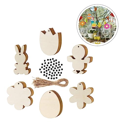SEWOART 1 Set Easter Wood Chips Unfinished Wooden Pieces DIY Wood Chip Easter Egg Wooden Cutout Bunny Decorations Rabbit Decorations for The Home SEWOART