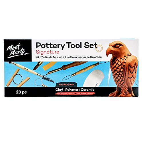 Mont Marte Pottery Tool Set Signature 23pc, Clay Sculpting Tool Kit, 23 Assorted Tools to Cut, Carve, Sculpt and Shape Air Dry, Polymer or Pottery, MONT MARTE