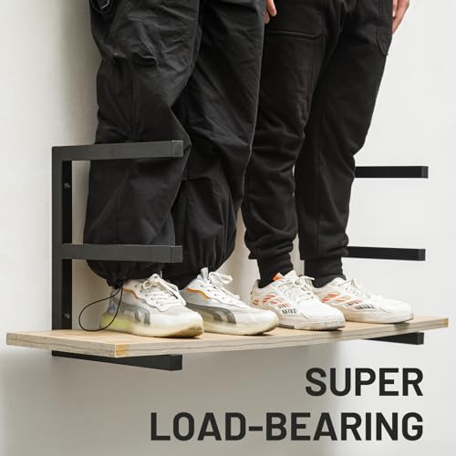 YYR Wood Organizer and Lumber Storage Rack Wall Mount, Heavy Duty Metal Shelf with 6-Level Holds Up 1200 LBS, Indoor & Outdoor Use - Black YYR