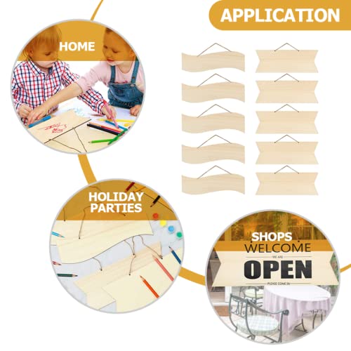 Kisangel 10pcs Hanging Decorative Plaque Unfinished Wood Sign Blank Wooden Plaque Wooden Slices Blank Hanging plaques Wood Decor Blank Wooden Signs Kisangel