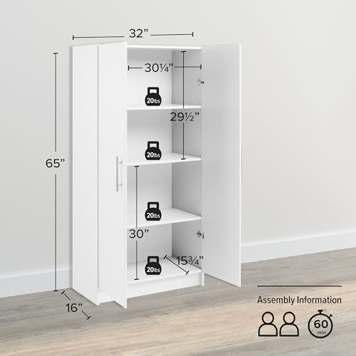 Prepac Elite 32" White Storage Cabinet with 3 Adjustable Shelves for Versatile Home Organisation Prepac