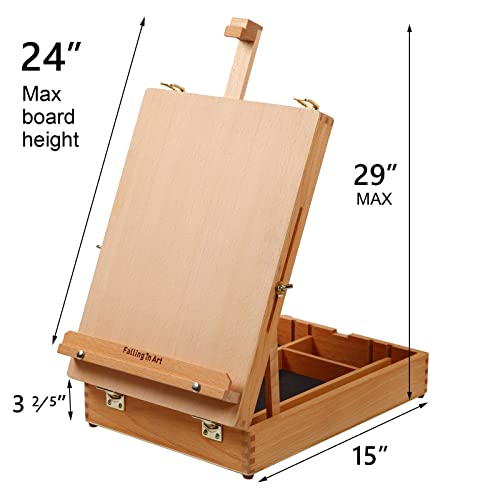 Falling in Art Wooden Tabletop Easel, Solid Wood Sketchbox Desktop Easel for Painting, Portable Art Drawing Easel for Beginners and Professionals Falling in Art