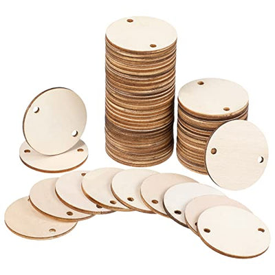 Bememo Circle Wooden Tags Birthday Board Tags with 2 Holes for Birthday Board Chore Board DIY Crafts, 1.5 Inches(100 Pieces)