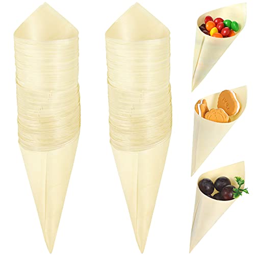 Wood Tasting Cone Disposable Wooden Cone Serving and Tasting Cone Appetizer Finger Food Ice Cream Holder for Food and Decoration Displays Home Nuenen