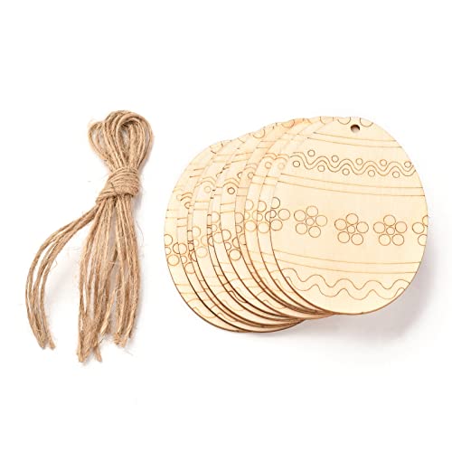 50Pcs Easter Wooden Ornaments Unfinished Wood Egg Bunny Butterfly Flower Shape Hanging Ornaments with Cords for DIY Home Window Decor, Flower Pattern EEE ELECRELIVE