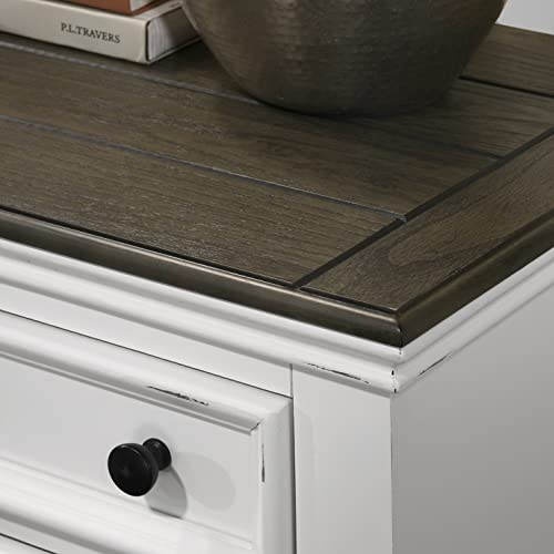 Roundhill Furniture Clelane Wood Bedroom Set with Shiplap Panel Bed, Dresser, Mirror, Two Nightstands, and Chest, King, Weathered White and Walnut Roundhill Furniture