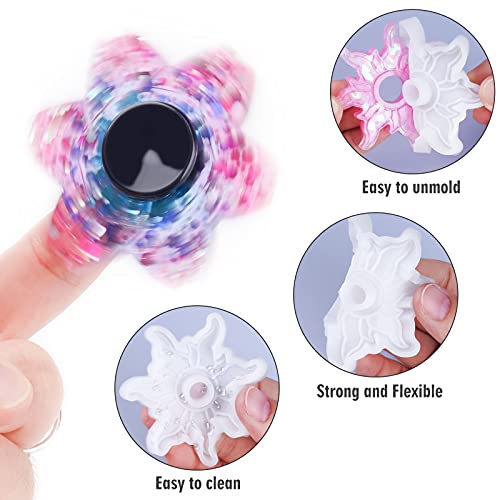 4PCS Fidget Spinner Epoxy Resin Silicone Plaster Mold Kit, Anti-Stress Fidget Toy with 10PCS Bearings, 20 PCS Bearing Caps Mounting Cover for Kids NiArt