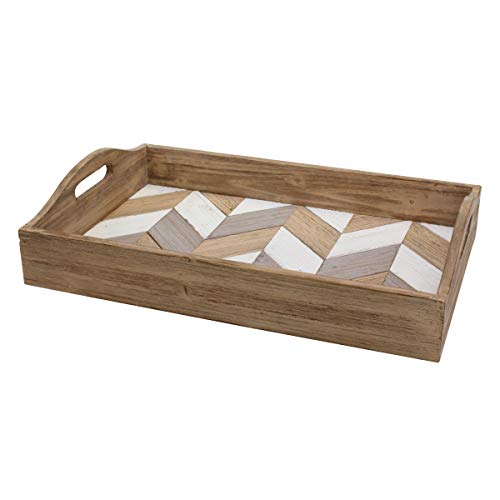 Stonebriar Decorative Rectangle Multicolor Chevron Wood Tray with Handles, 18" x 12" Stonebriar