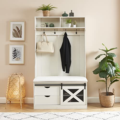 Edwin's Choice 71" H Entryway Hall Tree with Coat Rack and Storage Bench, Wood Coat Tree with Cushioned Stool and Hooks for Hallway, Living Room, Edwin's Choice