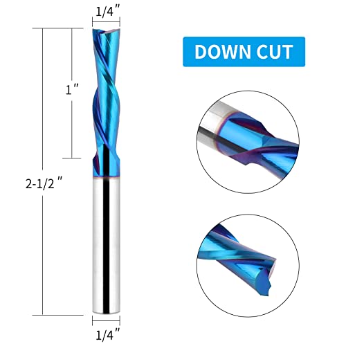 EANOSIC Downcut Spiral Router Bits 1/4 inch Shank, 1/4 inch Cutting Diameter Solid Carbide with Nano Blue Coating CNC Router Bits End Mill for Wood EANOSIC