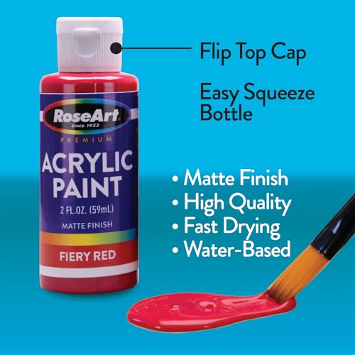 RoseArt Acrylic Paint Set with Brushes, 24 Color Acrylic Paint 2-Ounce Bottles each with 6pc Brush Set RoseArt