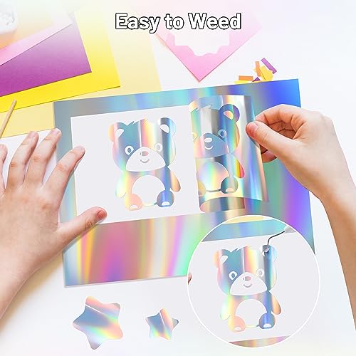 JAVIGA Holographic Silver Permanent Vinyl, 12" x 6FT Adhesive Vinyl Roll for All Cutting Machine, Cricut, Silhouette, Cameo Cutters, Home Outdoor JAVIGA