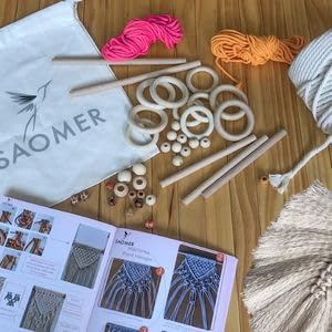SAOMER 130 Pcs Macrame Kit for Beginners-219 Yards(657 Feet-3mm) 7 Easy Macrame DIY Projects Book-Starter Kit Has SAOMER