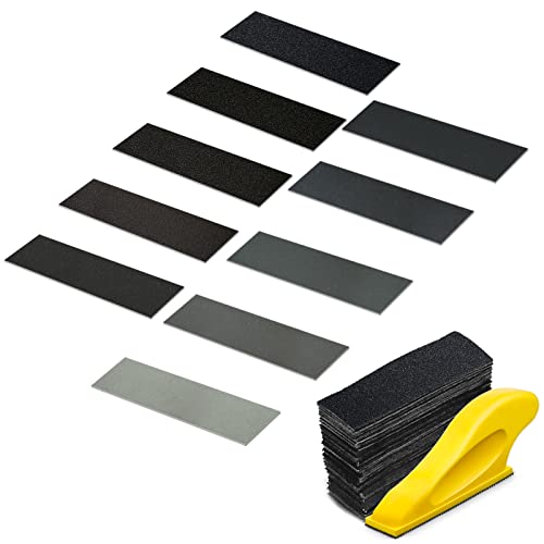 Micro Sander Kit 3.5X 1 Inch Detail Finger Sander for Small Projects+ 100PCS Wet Dry Sandpaper Sheets 60 120 240 400 600 800 1000 1500 2000 5000 Grit Tongbay