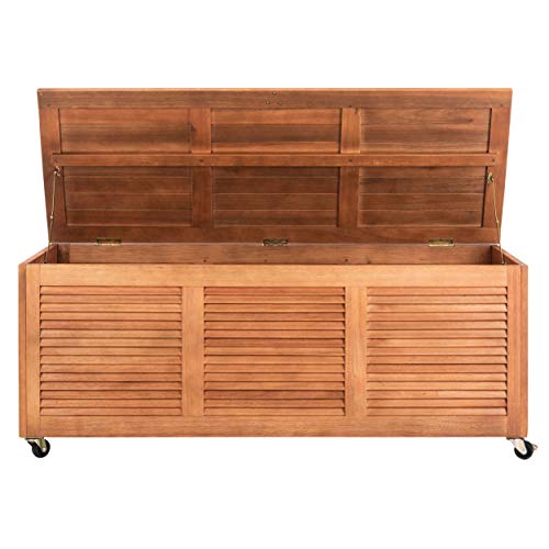 Safavieh PAT7038A Outdoor Collection Elina Teak 47.2" Cushion Deck Box, Natural Safavieh