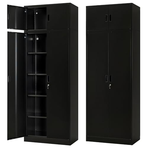 BESFUR Metal Storage Cabinet - 87“H Garage Cabinet with Adjustable Shelves & Top Cabinet - Tall Black Cabinet for Office, Garage, Home - Black BESFUR