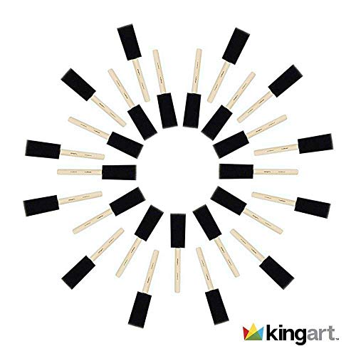 KINGART 241-25 Foam 25 Pc. Value Pack 1" Brush Set, Short Wood Handle, for Oil, Acrylic & Watercolor Paint, Great for Crafts, DIY Home Projects, KINGART