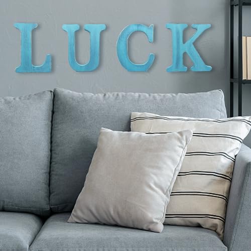 WOODOUNAI 6 Inch Rustic Blue Wood Letters Unfinished Wood Letters for Wall Decorative Blue Retro Standing Letters Sign Board Decoration for Craft woodounai
