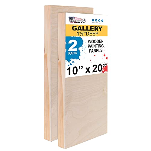 U.S. Art Supply 10" x 20" Birch Wood Paint Pouring Panel Boards, Gallery 1-1/2" Deep Cradle (Pack of 2) - Artist Depth Wooden Wall Canvases - U.S. Art Supply