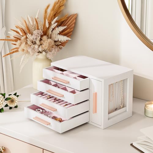 HOOBRO Jewelry Box for Women, Wooden Jewelry Organizer with Transparent Window, 4-Layer Jewelry Organizer Box, Jewelry Holder Organizer for Earrings, HOOBRO