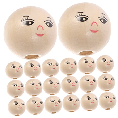 VILLCASE 50pcs Doll Wooden Beads Round Smile Beads Funny Wood Beads Jewelry Beads Circle Beads Decked Accessories Beads for Unfinished Wood Beads VILLCASE