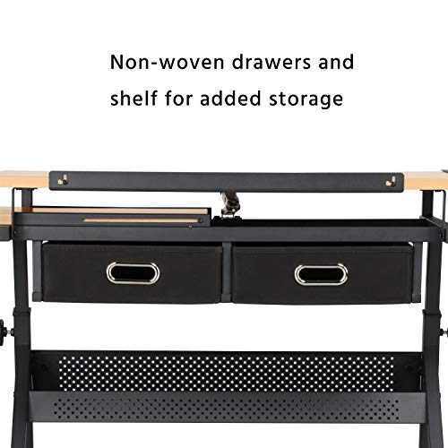 Yaheetech Height Adjustable Drafting Table Drawing Table Artist Desk Tilting Tabletop Art Craft Desk Watercolor Paintings Sketching Work Station w/2 Yaheetech