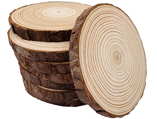 Unfinished Natural with Tree Bark Wood Slices 9 Pcs 5.1-5.5inch Disc Coasters Wood Coaster Pieces Craft Wood kit Circles Crafts Christmas Ornaments William Craft