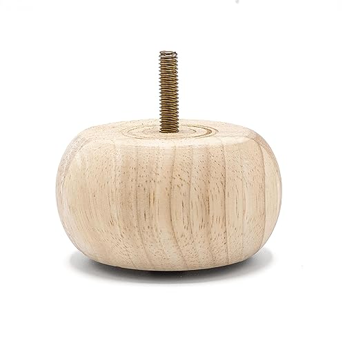 OUTWATER Architectural Products BUN32-UN 1-7/8 in. x 3-5/8 in. Unfinished Solid Hardwood Round Bun Foot 4 Pack with 4 Free Insert Nuts and Drill Bit OUTWATER