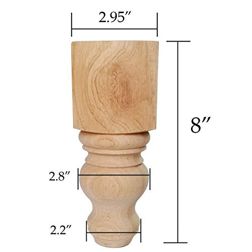 Btibpse 8" Wood Furniture Legs Bun Feet Unfinished for Cabinet Sofa Bench Ottoman, Dresser Foot Replacement 2 Pcs Btibpse