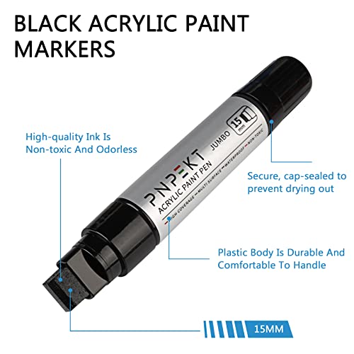 Jumbo Acrylic Paint Markers Pen,15mm Felt Tip Markers Water Based Paint Pens For Wood, Rock,Plastic and Almost All Solid Surfaces,Black Paint Pen For PNPEKT