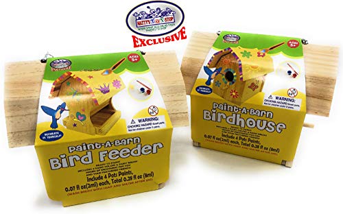 Matty's Toy Stop Paint-A-Barn Wooden Birdhouse & Bird Feeder (Includes Paints & Brushes) Gift Set Bundle - 2 Pack Matty's Toy Stop
