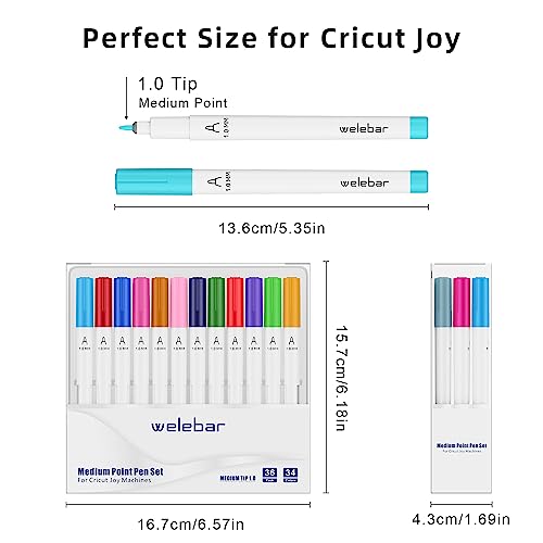 Welebar 1.0 Tip Medium Point Pens for Cricut Joy/Xtra, 36 Pack Assorted Marker Pens for Drawing, Writing, Compatible with Cricut Joy Machines Welebar