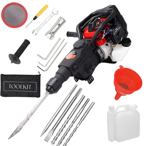 32.7CC Demolition Hammer Gas Powered, 2-Stroke 2.4HP Gasoline Hammer Drills Concrete Breaker with 3 Drills & 2 Chisels CNCEST