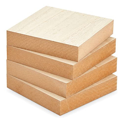 4 Pack of Unfinished Wood Blocks for Crafting, Wall Decorations, MDF Wooden Squares 1 Inch Thick for DIY Projects, Art Classes, Photo Blocks,
