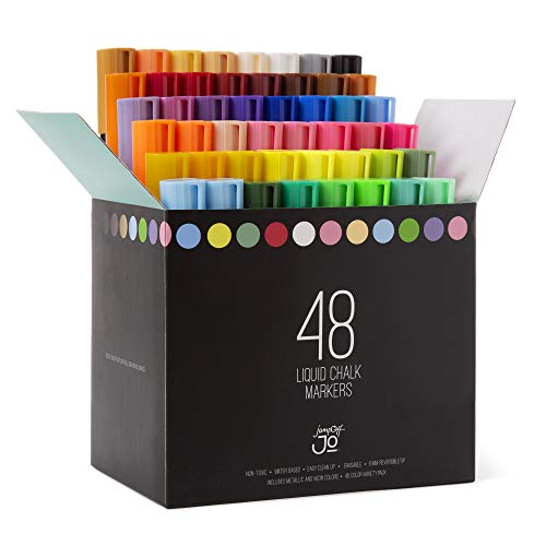 JumpOff Jo - 48 Pack of Liquid Chalk Markers – Reversible Chisel and Round Tip - Neon, Metallic, and White Included - Age 6+ JumpOff Jo