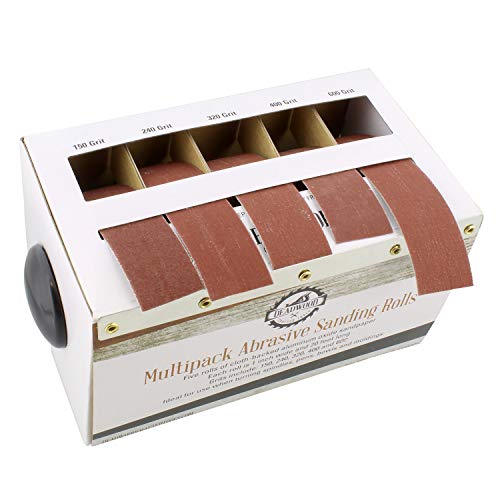 DCT Abrasive Paper 5pc Sand Paper Variety Pack with Dispenser – 150, 240, 320, 400, 600 Grit Aluminum Oxide Sandpaper Deadwood Crafted Tools