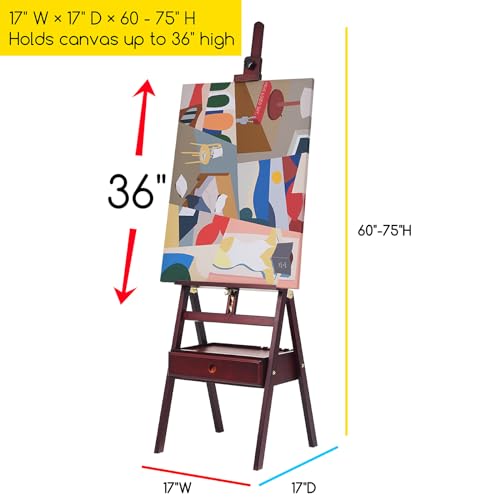 MEEDEN Studio H-Frame Easel with Storage Drawer - Adjustable (60"~75") Forward Tilting Solid Beech Wood Easel Stand for Artists, Students & MEEDEN