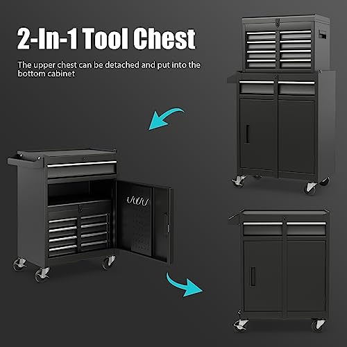 Goplus Tool Chest, 5-Drawer Rolling Tool Storage Cabinet with Detachable Top Tool Box, Liner, Universal Lockable Wheels, Adjustable Shelf, Locking Goplus