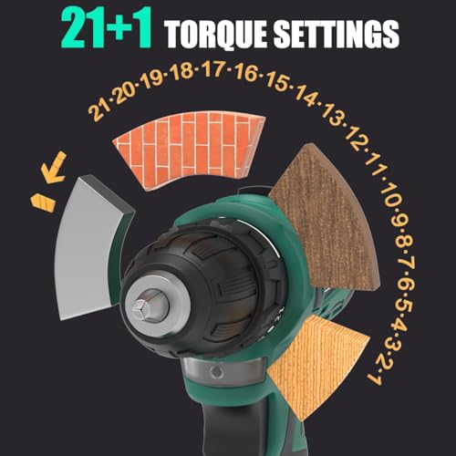 INSPIRITECH 20V Cordless Drill, Brushless Power Drill Set with 2 Batteries and Charger,3/8-Inch Chuck Electric Drill Driver,22 Torque INSPIRITECH