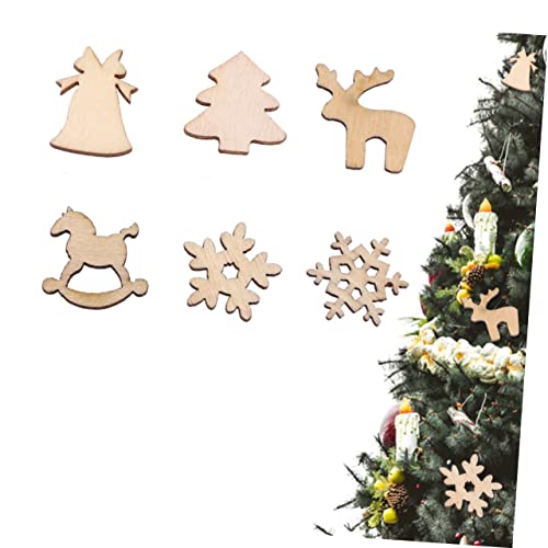 TEHAUX 100pcs Christmas Trees Xmas Tree DIY Crafts Wood Ornament House Decorations for Home Christmas Decor Unfinished Wooden Cutouts DIY Painting TEHAUX