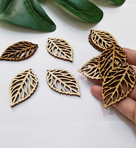 30pcs Wood Leaf Cut Out Earring Blanks, DIY Unfinished Laser Cut Natural Wood Earrings Blank for Jewelry Makers Supplies and Crafting (2'') XIAOYUE