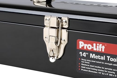 Pro-Lift Steel Tool Box – 14-inch Metal Toolbox Portable with Handle – Heavy Duty Metal Latch Closure Small Carry Storage Box Tools Organizer Pro-LifT