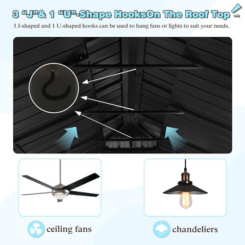 MUPATER 12X20 FT Hardtop Gazebo with Galvanized Steel Double Roof, Outdoor Metal Pergola Gazebo with Aluminum Frame, Mesh Nettings and Curtains for MUPATER