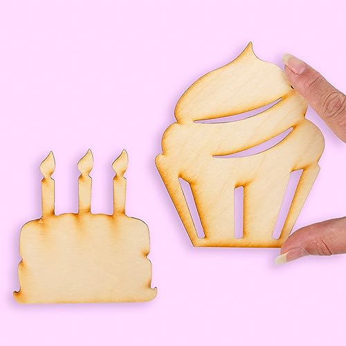 Pack of 24 Unfinished Wood Birthday Cake and Cupcake Cutouts by Factory Direct Craft - Blank Wooden DIY Cake Shapes for Scouts, Camps, Vacation Bible Factory Direct Craft