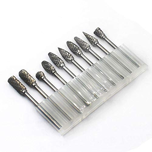YUFUTOL Carbide Burr Set - 10pcs Double Cut Solid Carbide Rotary Burrs 3mm(0.118'') Shank Fits Die Grinder Drill for Woodworking,drilling Metal YUFUTOL